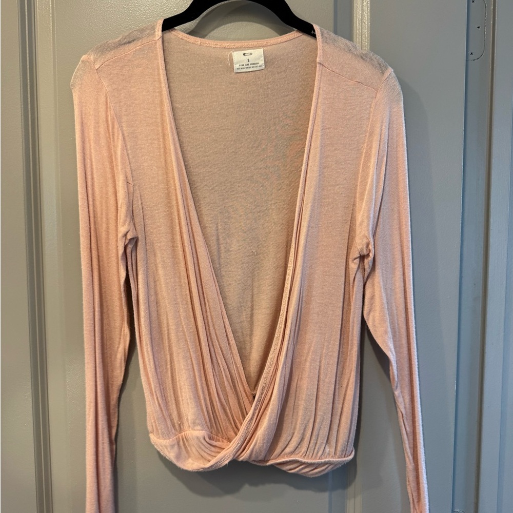 Pins & Needles Pale Pink Long Sleeve Draped V-Neck Top